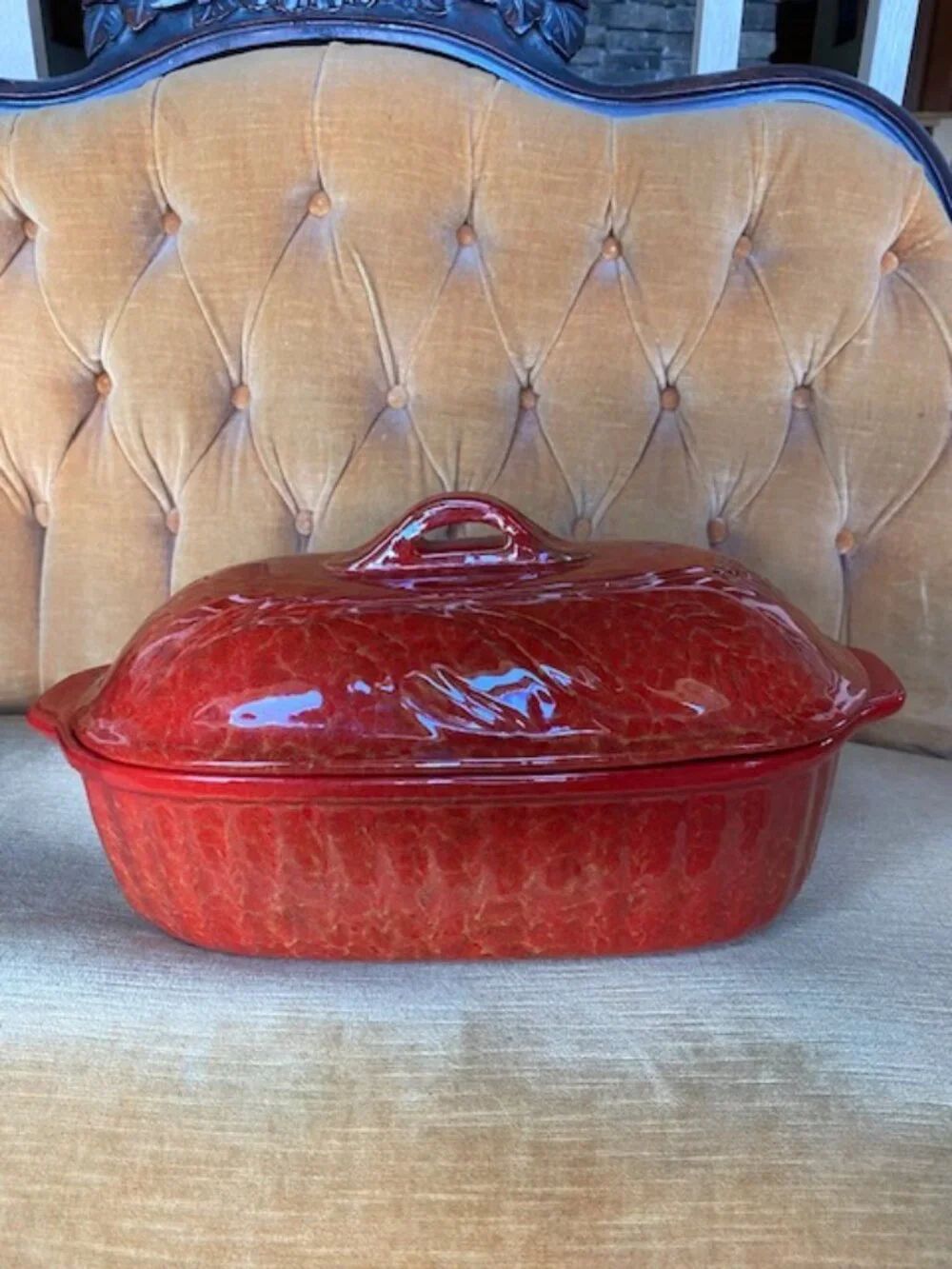 DeSilva Red Glazed Terracotta Casserole/Bread Baker with lid unused